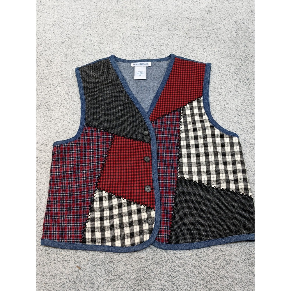 David Brooks Patchwork‎ Vest Denim & Flannel Small 100% Cotton Preppy Clean